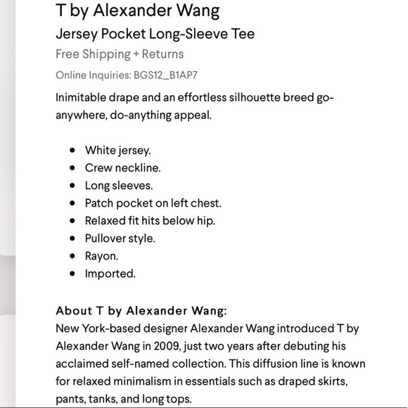 T by Alexander Wang Long Sleeve Pocket T-Shirt White L - Picture 2 of 9